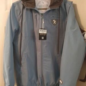 NEW! WOMENS BASEBALLISM BLUE RAIN JACKET W/HOOD MEDIUM